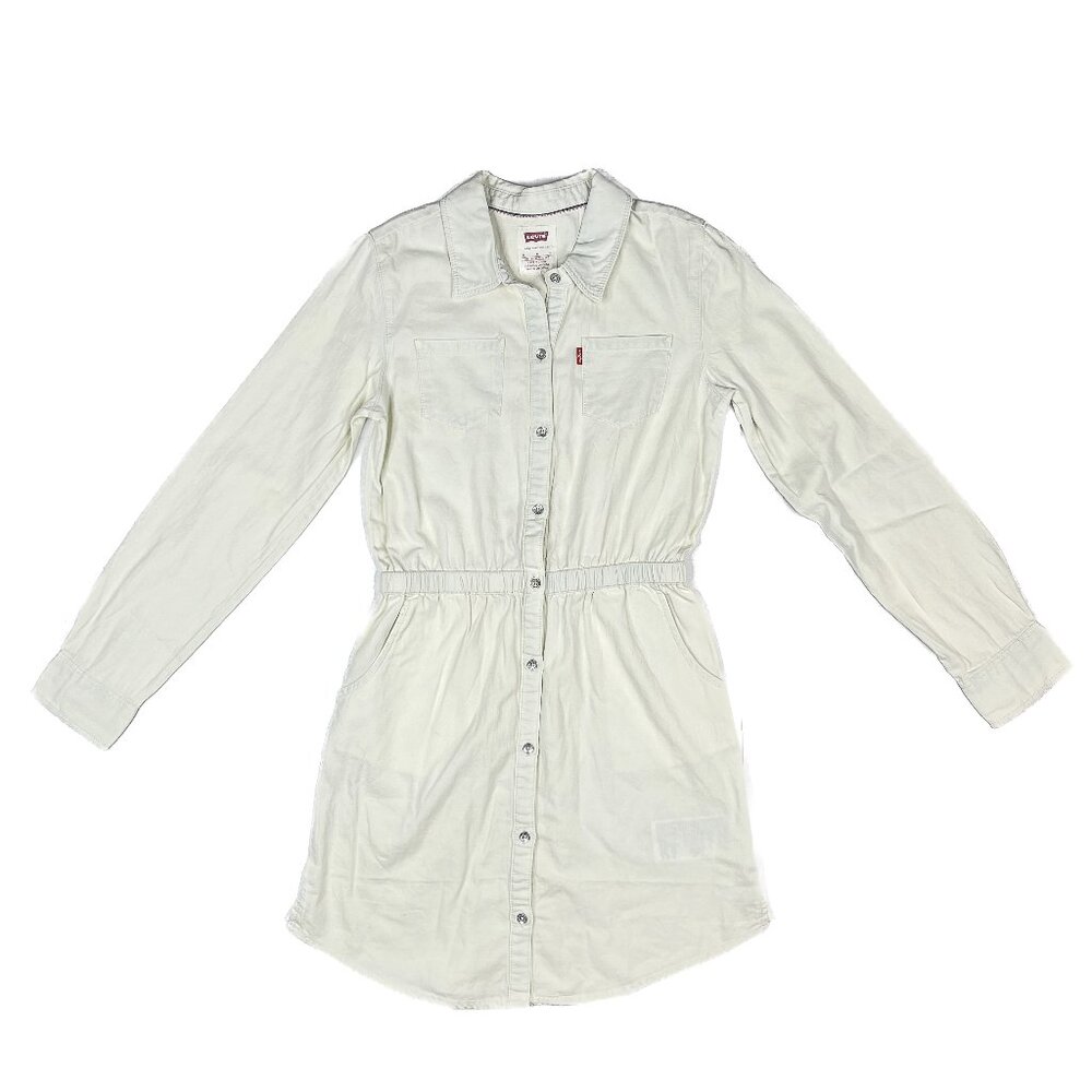 Levi's Girls' Off-White Cotton Button-Down Shirt Dress Pocket Sz M 10-12 - NWOT
